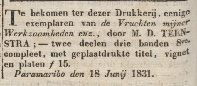 vruchten mijner werkzaamheden suriname paramaribo teenstra