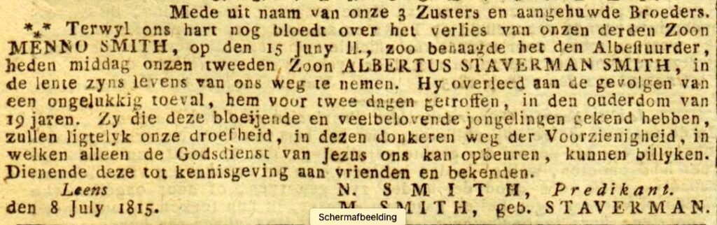albertus Staverman smith 1815 Leens zuurdijk