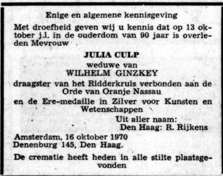 Julia Bertha Culp Folkingestraat 59 Betsy Julia Culp Bruch Bernhard Rijkens wolkenkrabber victoriaplein Daniele Willink zuurdiek zuurdijk louwes sondaar oud Oder 